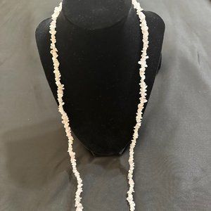 Vintage Long Rose Quartz Chip Necklace